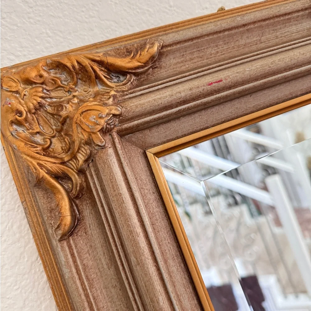 Vintage Look Ornate Gold Tone Fancy Victorian Designs Framed Wood Mirror